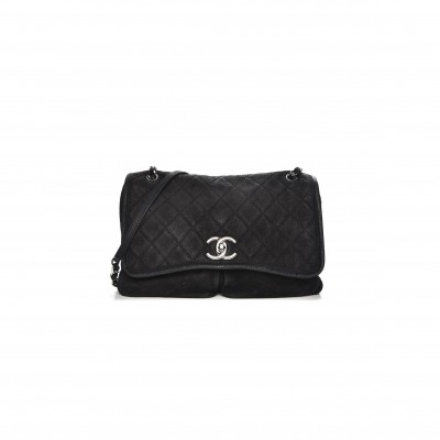 CHANEL LARGE ULTRA SOFT SUEDE CALFSKIN NATURAL BEAUTY FLAP BLACK  (33*22*9cm)